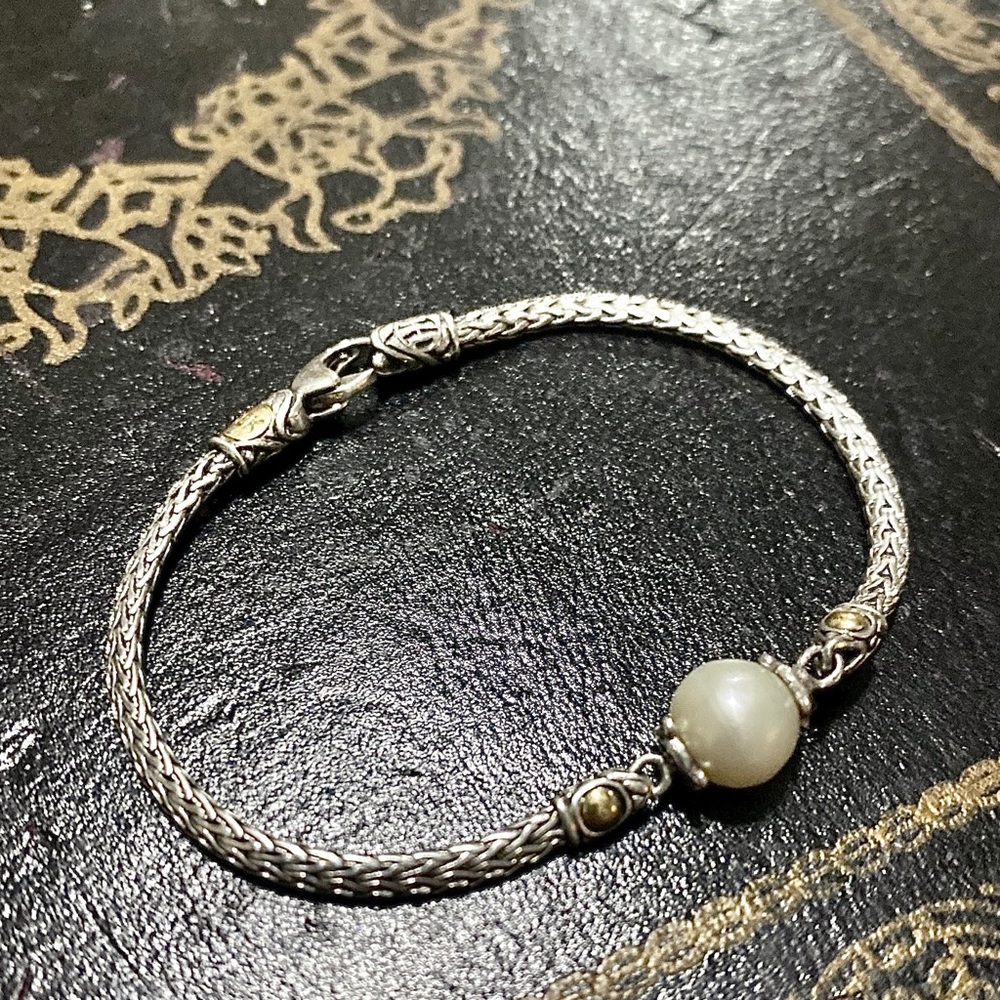 JOHN HARDY 6 Inch Classic Wheat Chain Pearl Child Bracelet 18K Extra Small